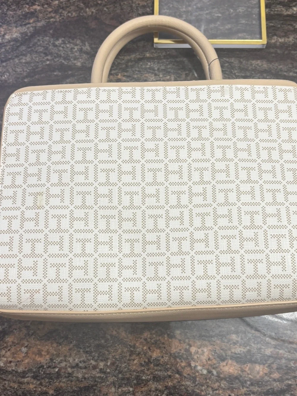 Tommy Hilfiger Top Handle Satchel with Crossbody, Signature beige print and NWT!